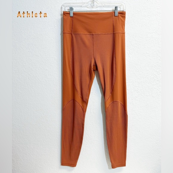 Athleta Rust Rise Up Rib 7/8 Yoga Fitness Pant Med Tall - Picture 2 of 10